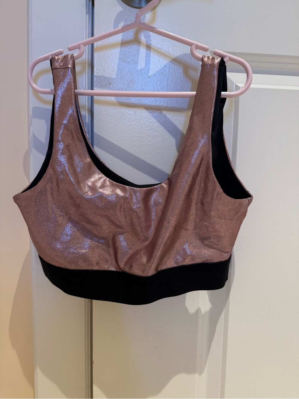 Heroine Sport Metallic Rose Pink Scoop Sports Bra with Black Band